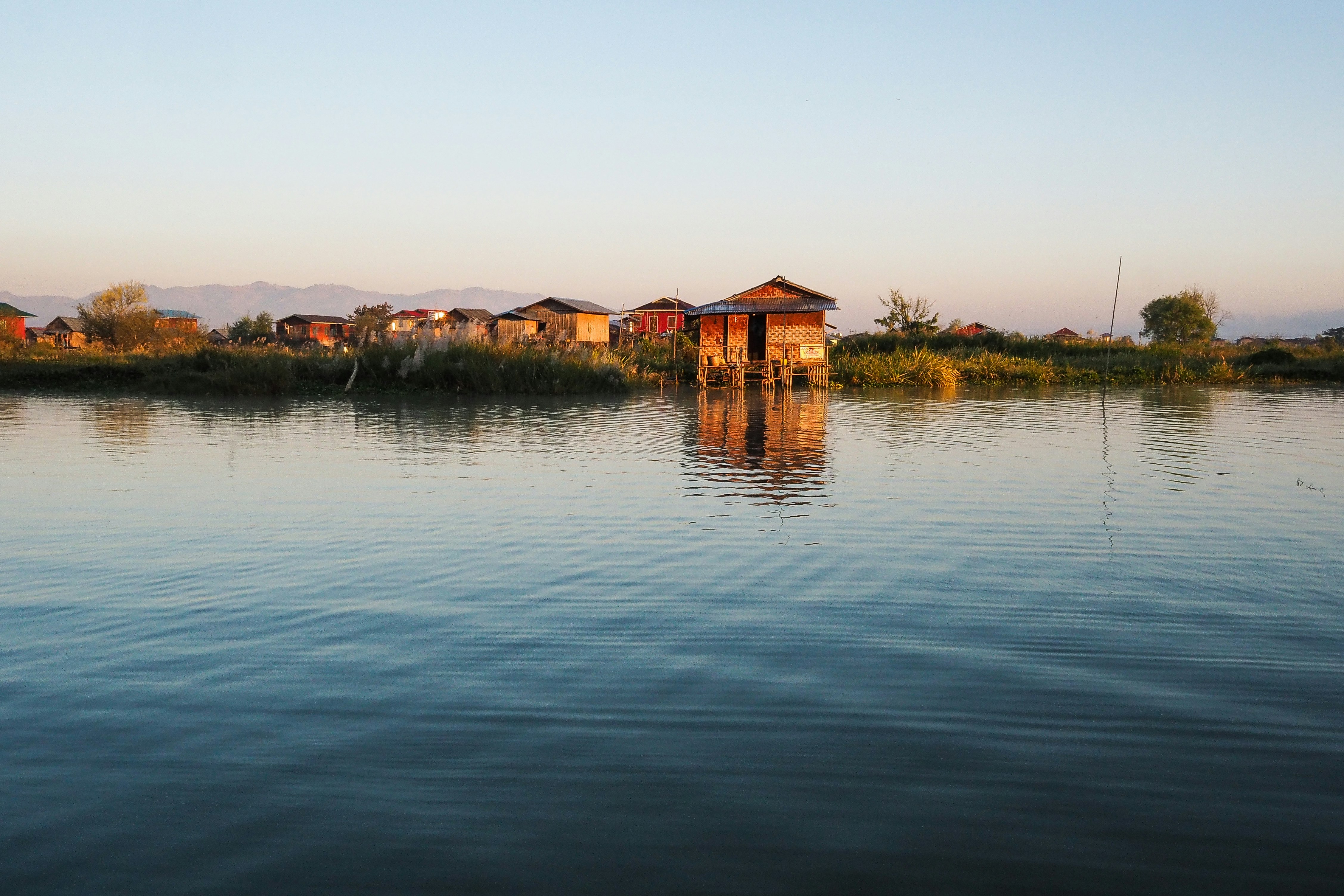 brown houses beside body of water